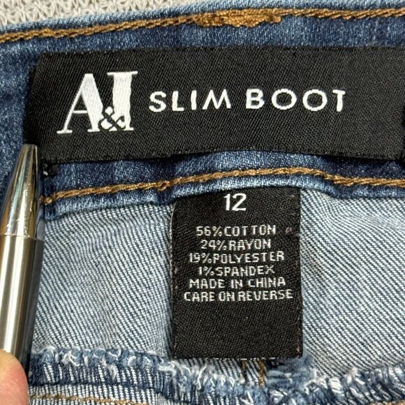 A&I Womens Blue Denim Jeans Slim Boot Mid Rise Medium Wash Stretch Size 12 - Picture 5 of 11